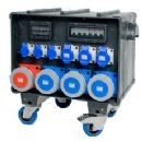 1 x Set 400A 415v 3PH+N+E Powerlocks In x 3x 63Amp out + 3x 32Amp out + 3x 16Amp out with  MCBs & 30ma RCD Rubber Box Distro hire